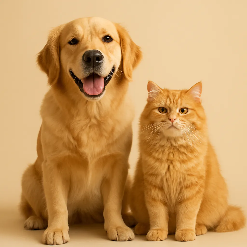 Mutlu bir köpek ve kedi bir arada